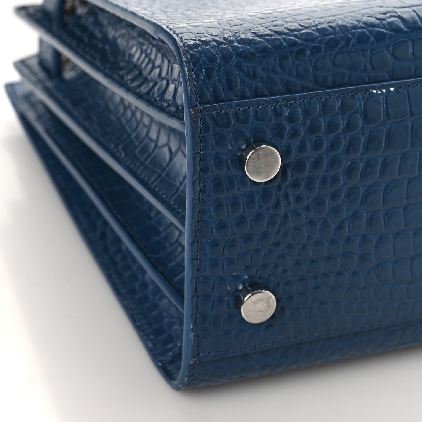 Calfskin Crocodile Embossed Small Sac de Jour Blue