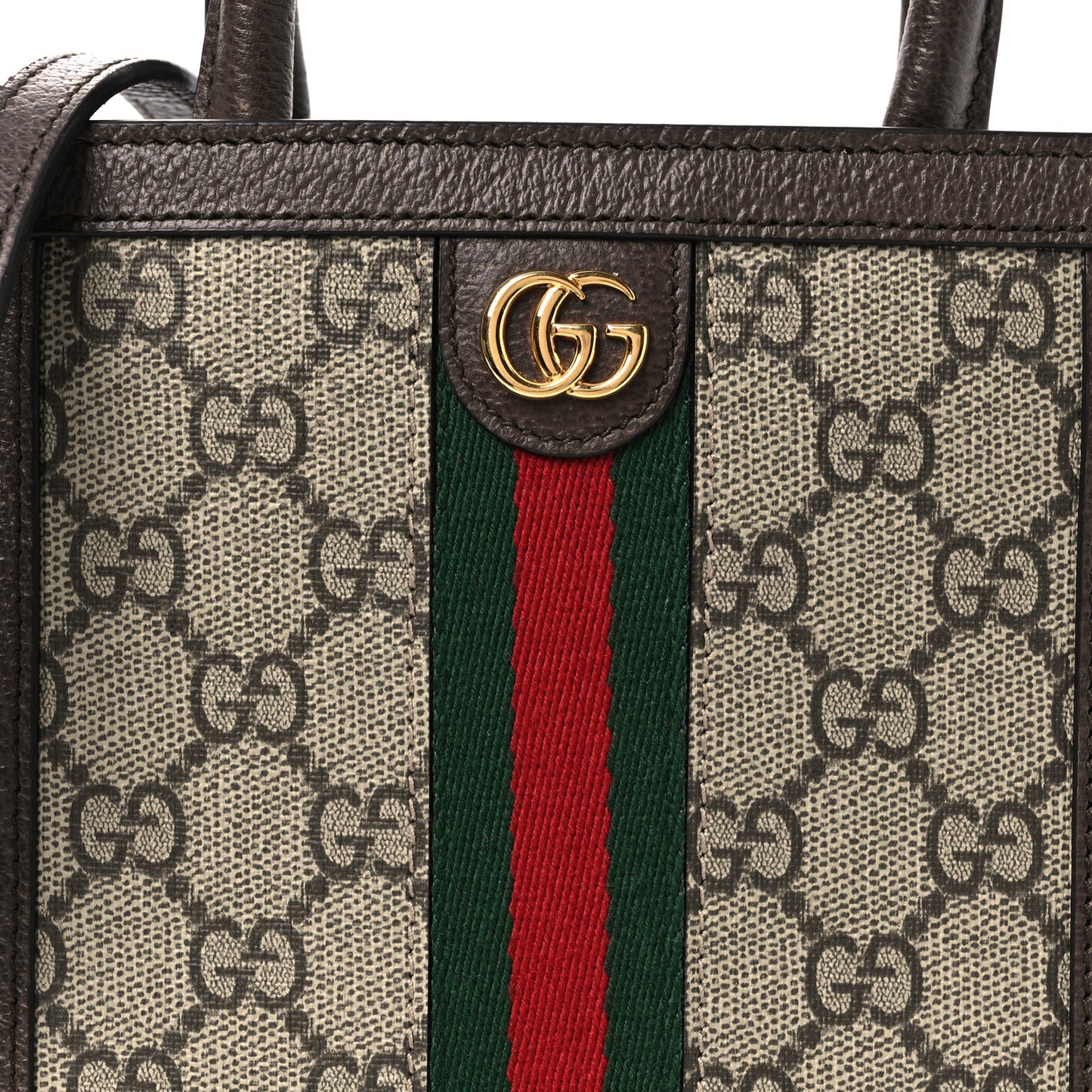 GG Supreme Monogram Textured Dollar Calfskin Web Super Mini Ophidia Mini Tote Bag Beige Ebony New Acero