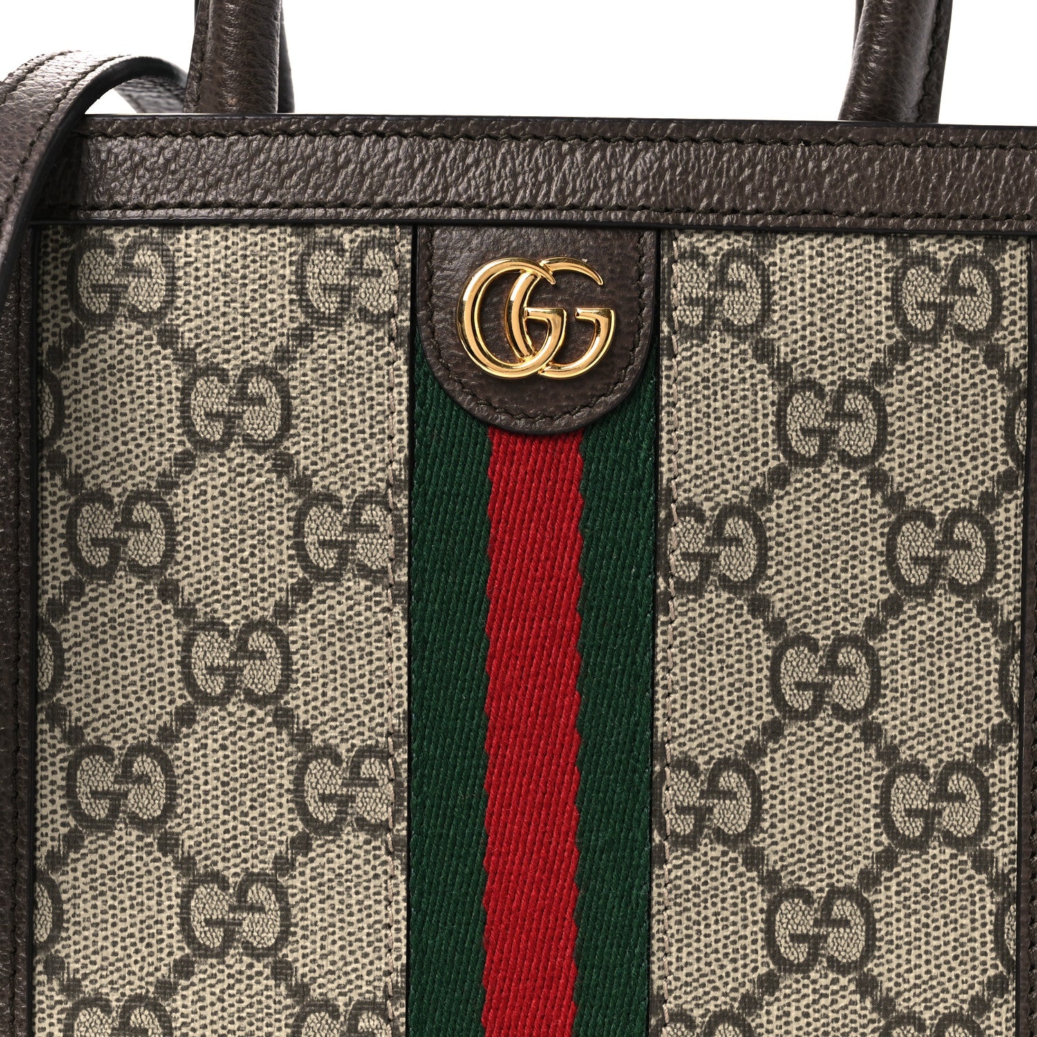 Gucci GG Supreme Monogram Textured Dollar Calfskin Web Super Mini Ophidia Mini Tote Bag Beige Ebony New Acero 8 of 11