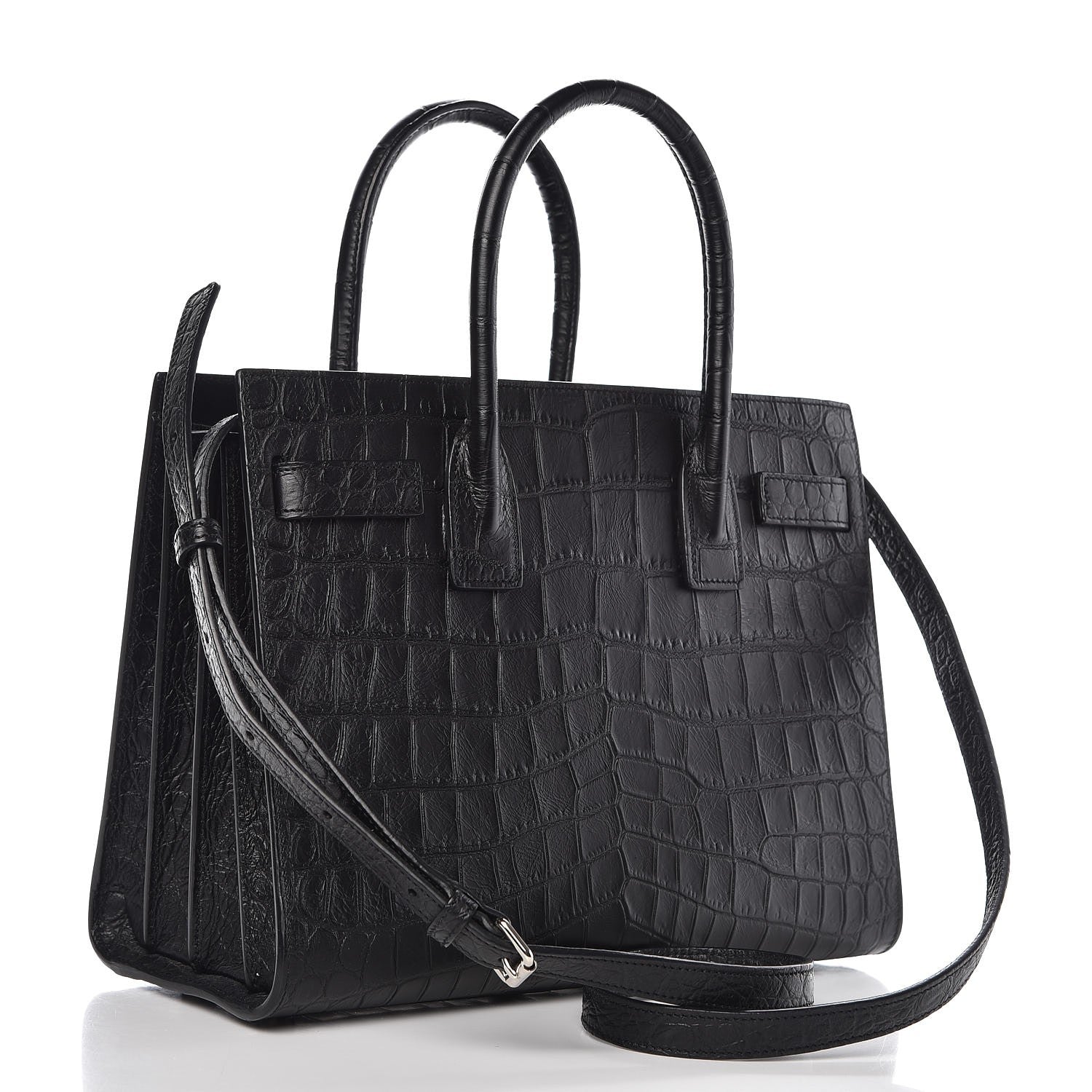 Saint Laurent Calfskin Crocodile Embossed Baby Sac De Jour Black 3 of 8