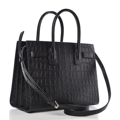 Saint Laurent Calfskin Crocodile Embossed Baby Sac De Jour Black 3 of 8