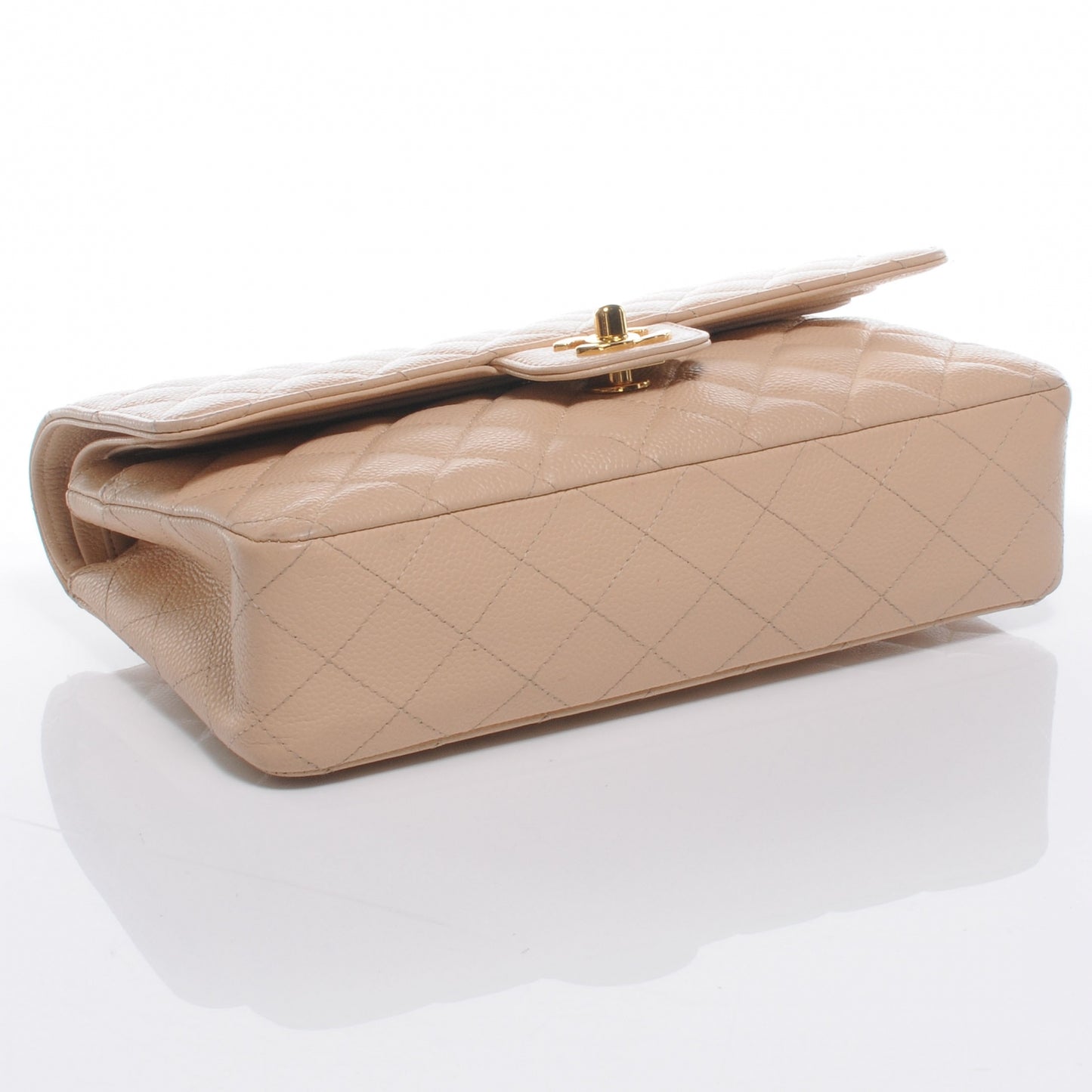 Caviar Quilted Medium Double Flap Beige Clair