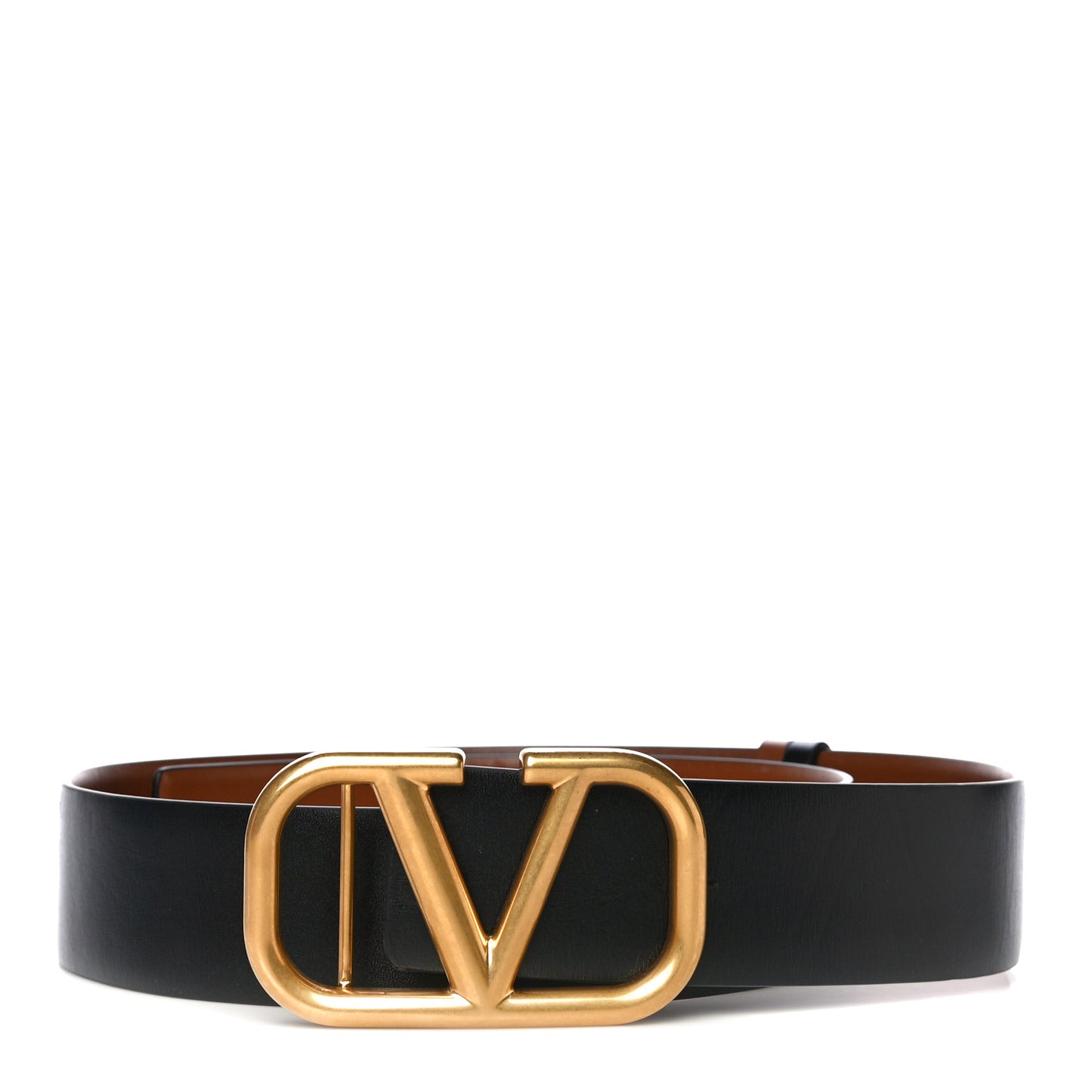 Glossy Calfskin VLogo Reversible 40mm Belt 85 34 Saddle Brown Black