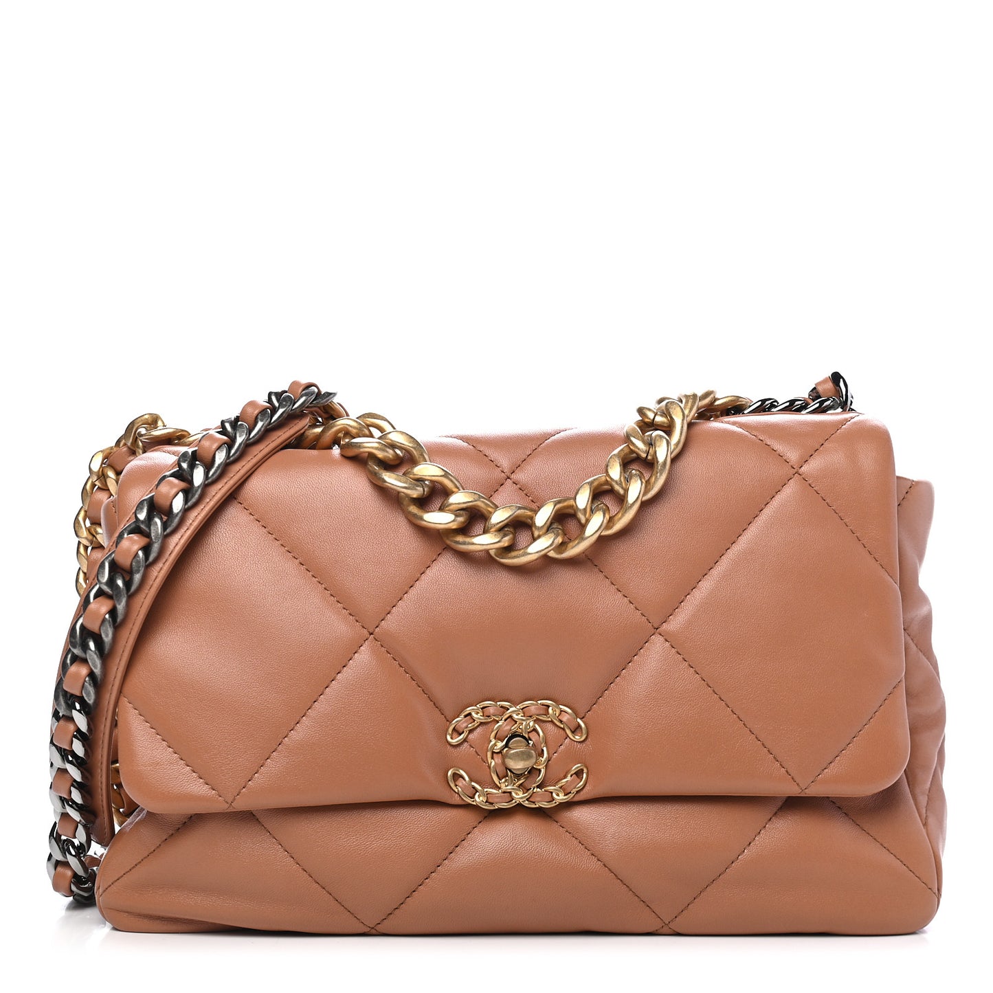 Lambskin Quilted Large Chanel 19 Flap Brown