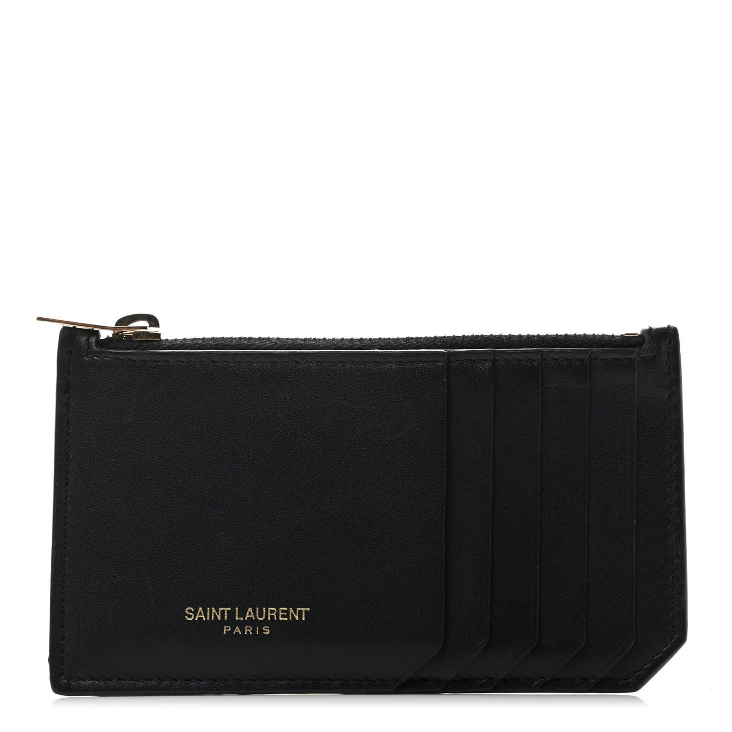 Saint Laurent Calfskin 5 Fragments Zip Pouch Card Holder Black 1 of 4