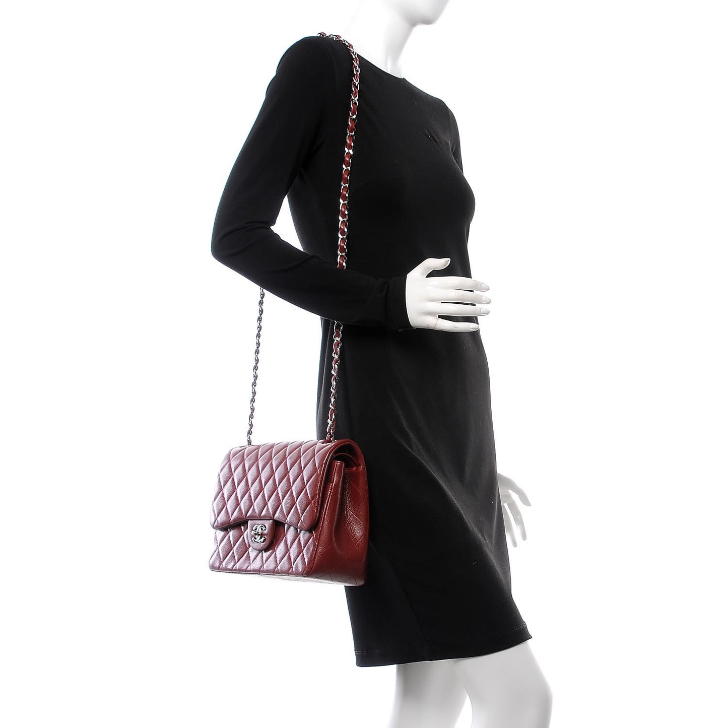 Caviar Quilted Jumbo Double Flap Burgundy