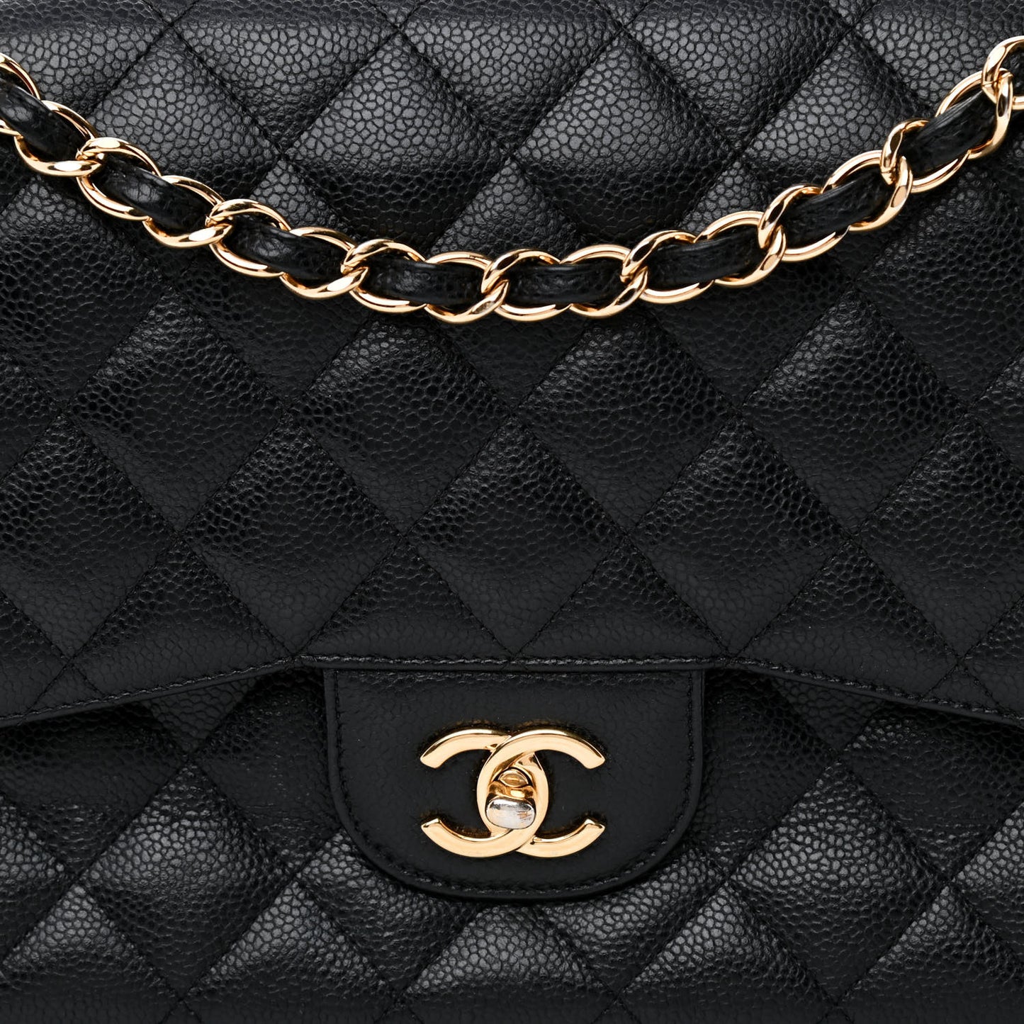 Caviar Quilted Jumbo Double Flap Black