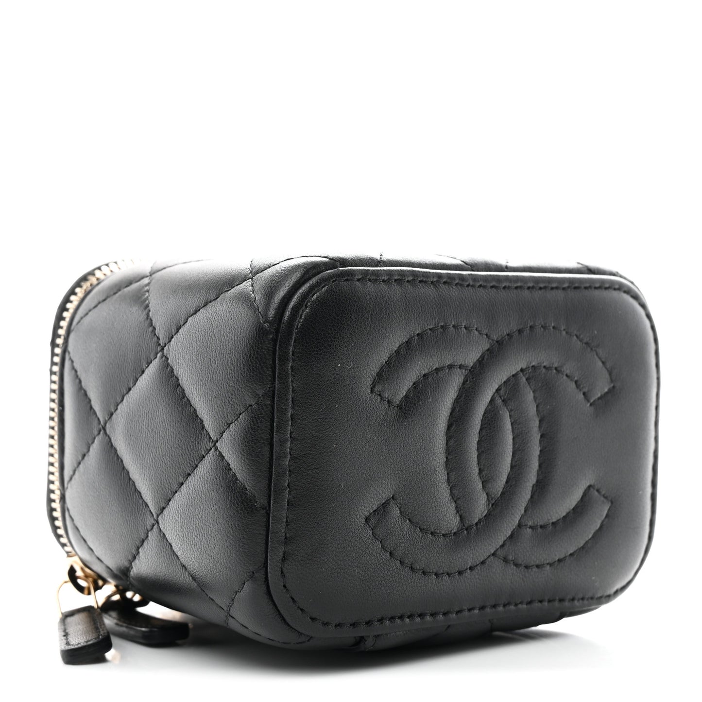 Lambskin Quilted Mini Vanity Case With Chain Black
