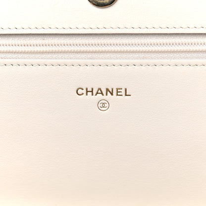 Chanel Aged Calfskin Chevron Wallet On Chain WOC White 6 of 15