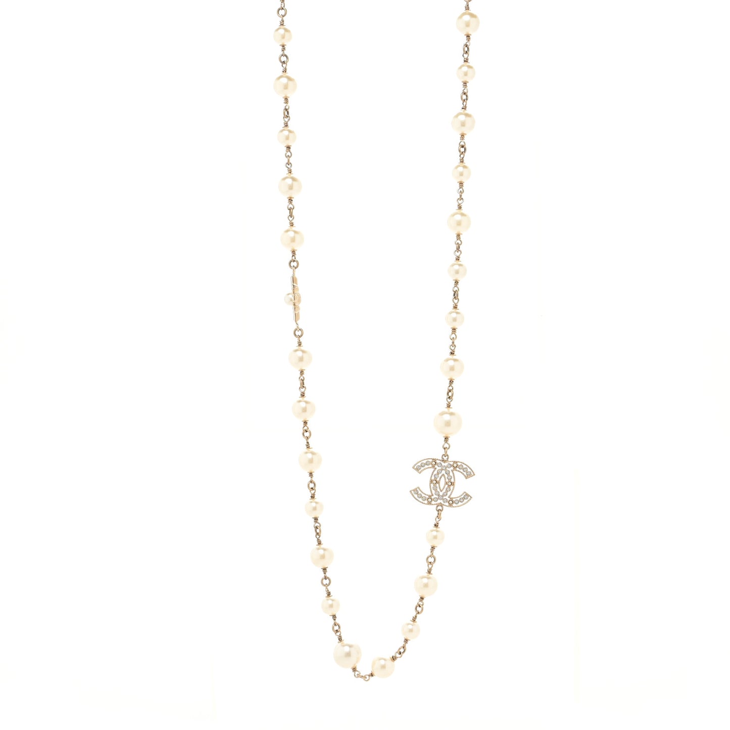 Graduated Pearl Crystal CC Necklace Gold