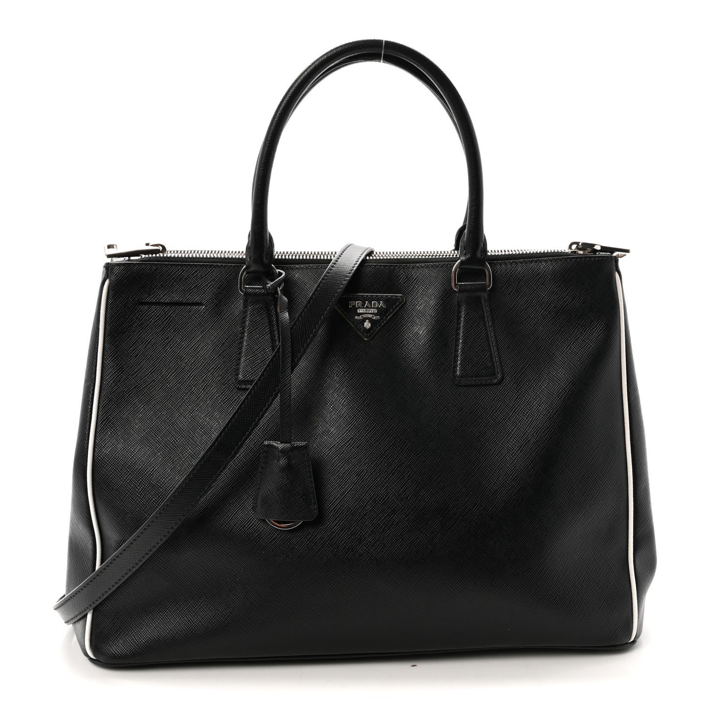 Saffiano Medium Galleria Double Zip Tote Black Talco