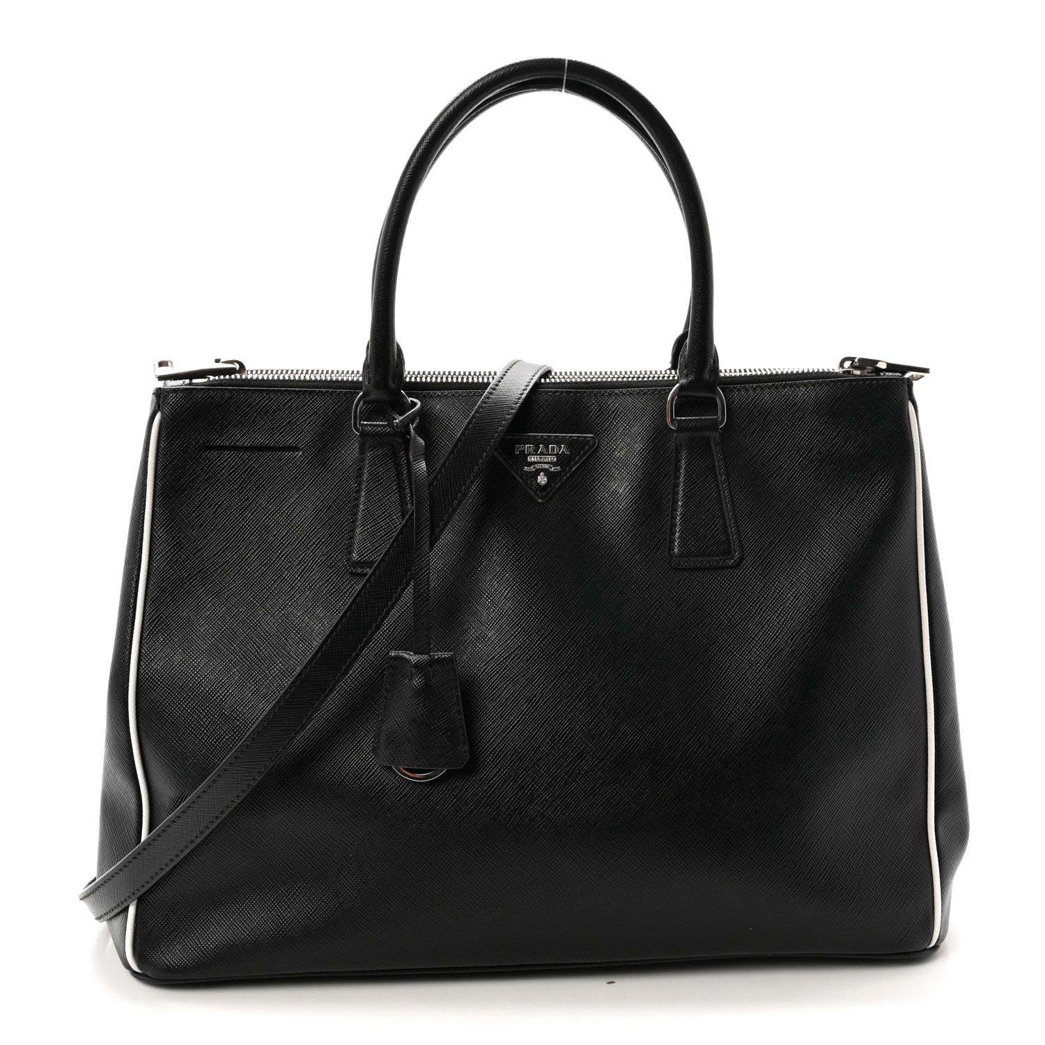 Prada Saffiano Medium Galleria Double Zip Tote Black Talco 1 of 9