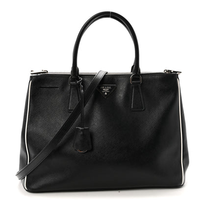 Prada Saffiano Medium Galleria Double Zip Tote Black Talco 1 of 9