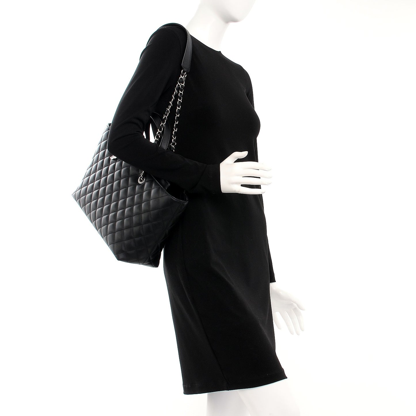 Calfskin Quilted Large Shopping Tote Black
