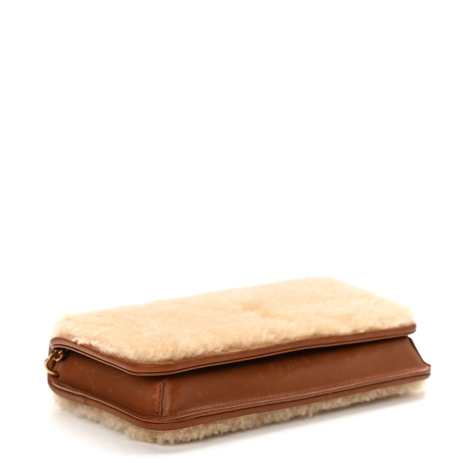 Saint Laurent Shearling Monogram Phone Holder Crossbody Brown 5 of 11