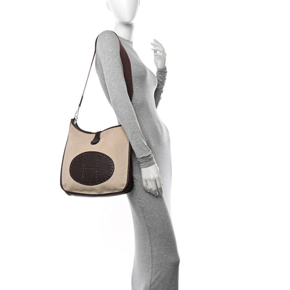 Hermes Toile Taurillon Clemence Evelyne PM Ecru Ebene 2 of 12