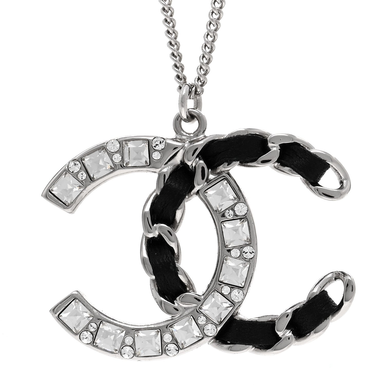 Chanel Lambskin Baguette Crystal CC Necklace Black Silver 4 of 6