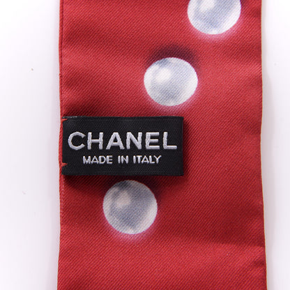 Chanel Silk Pearl CC Slim Bandeau Scarf Red 3 of 3