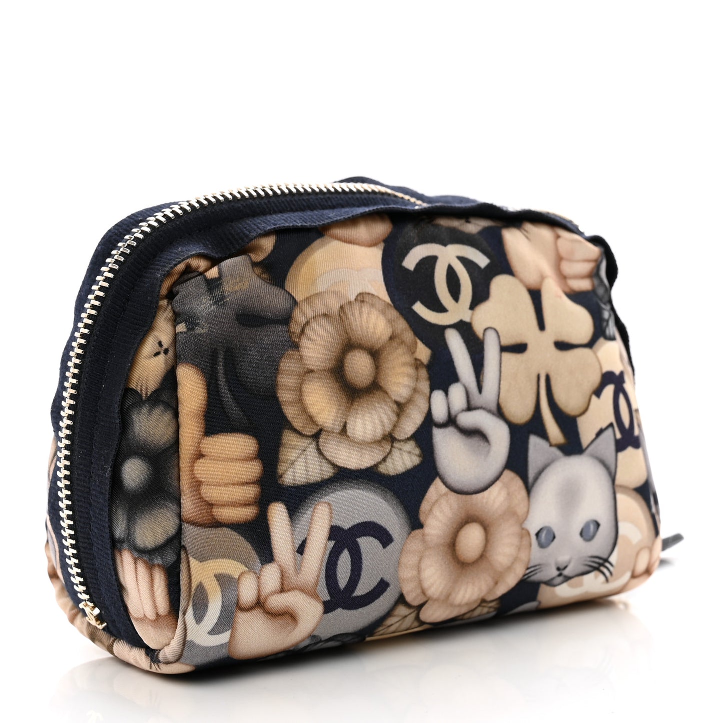 Nylon Cat Emoticon Cosmetic Pouch Navy
