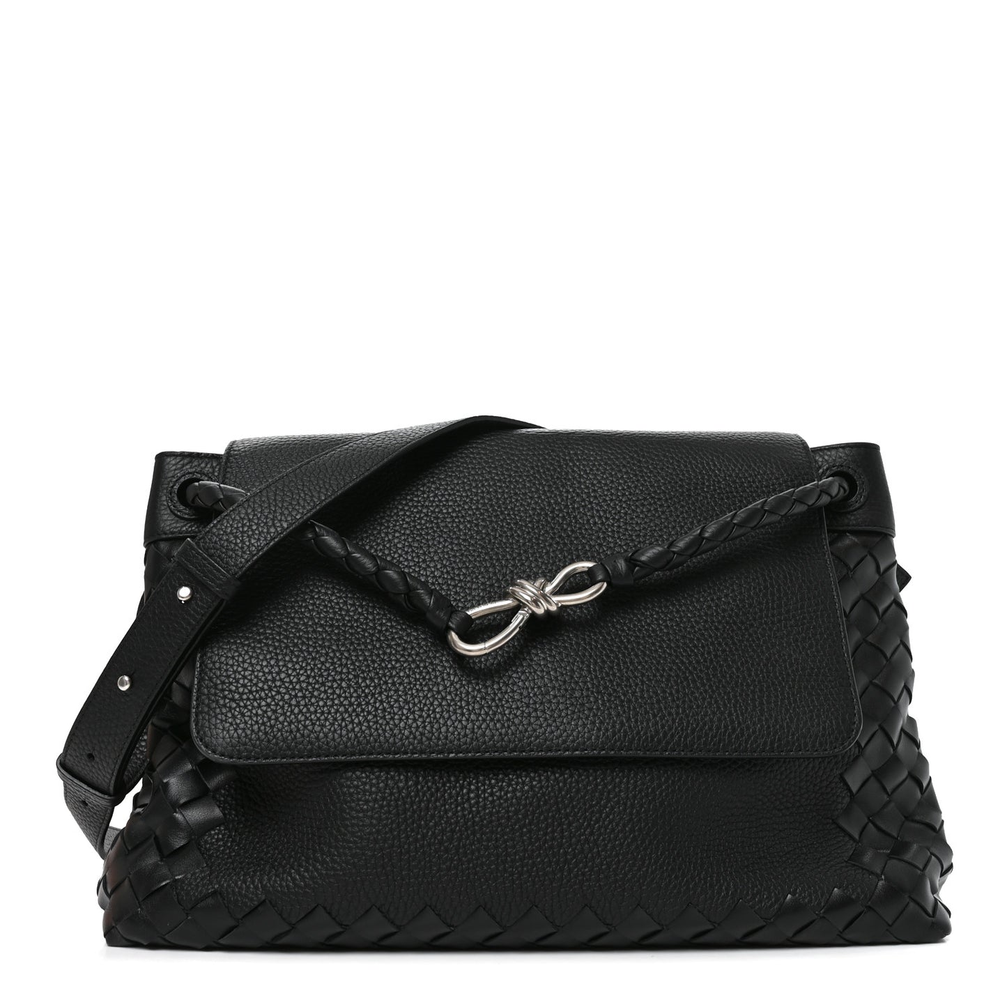Grained Calfskin Intrecciato Andiamo Messenger Bag Black