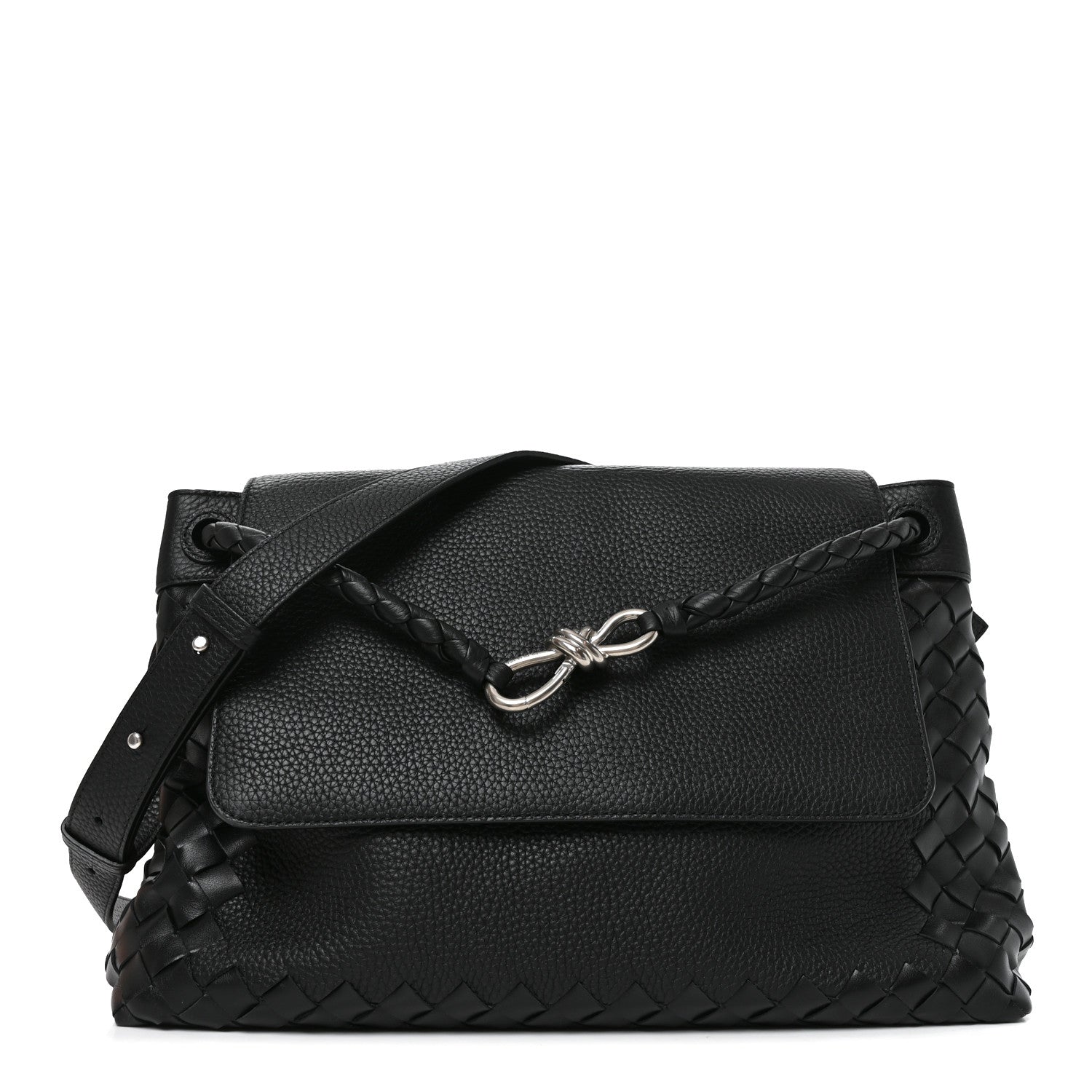 Bottega Veneta Grained Calfskin Intrecciato Andiamo Messenger Bag Black 1 of 11