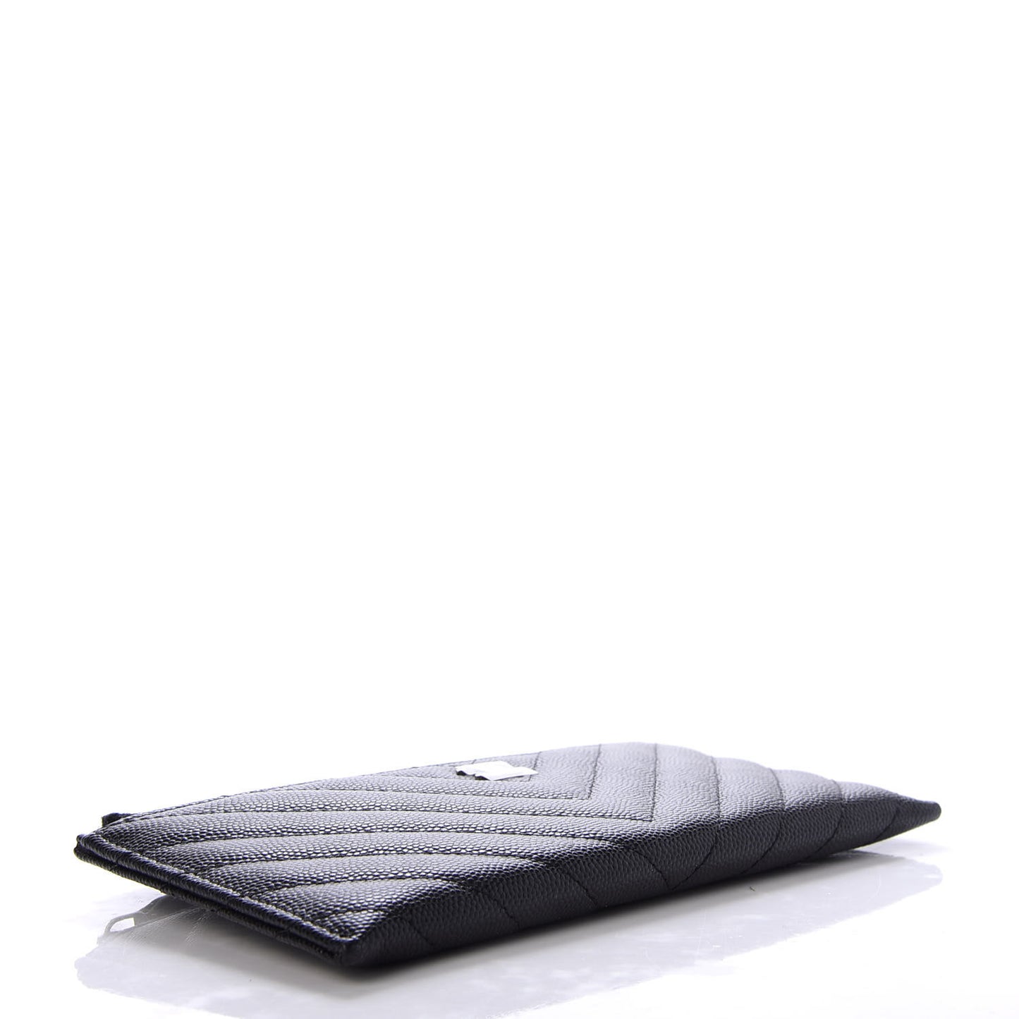 Caviar Chevron Quilted Zip Pouch Black