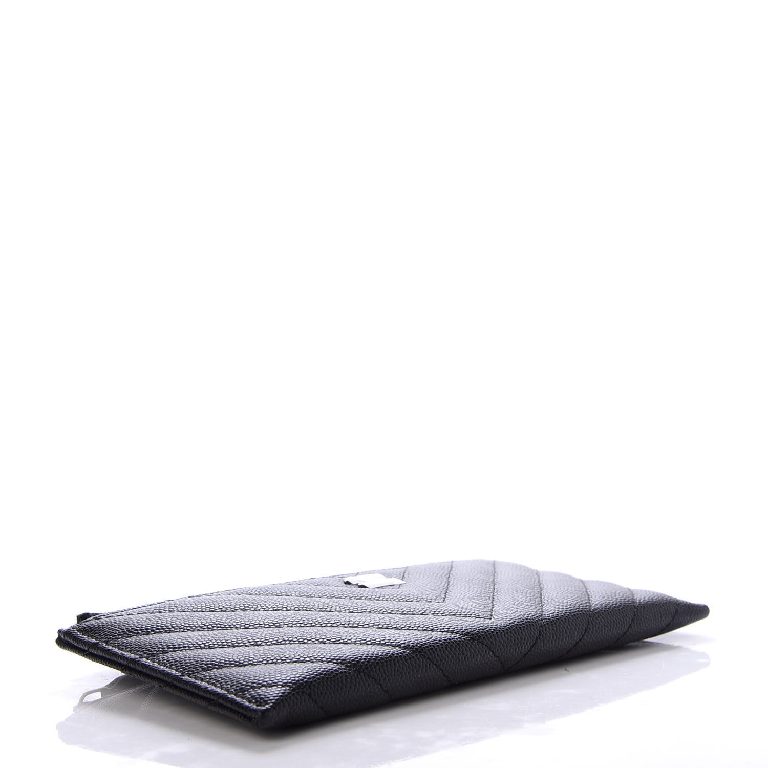 Chanel Caviar Chevron Quilted Zip Pouch Black 4 of 7