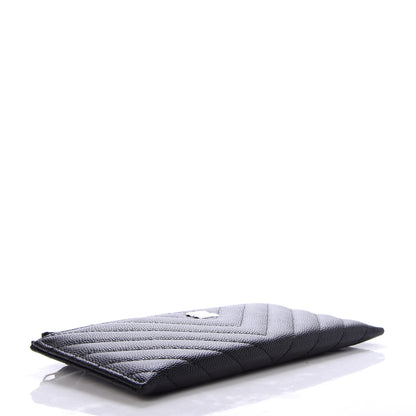 Chanel Caviar Chevron Quilted Zip Pouch Black 4 of 7