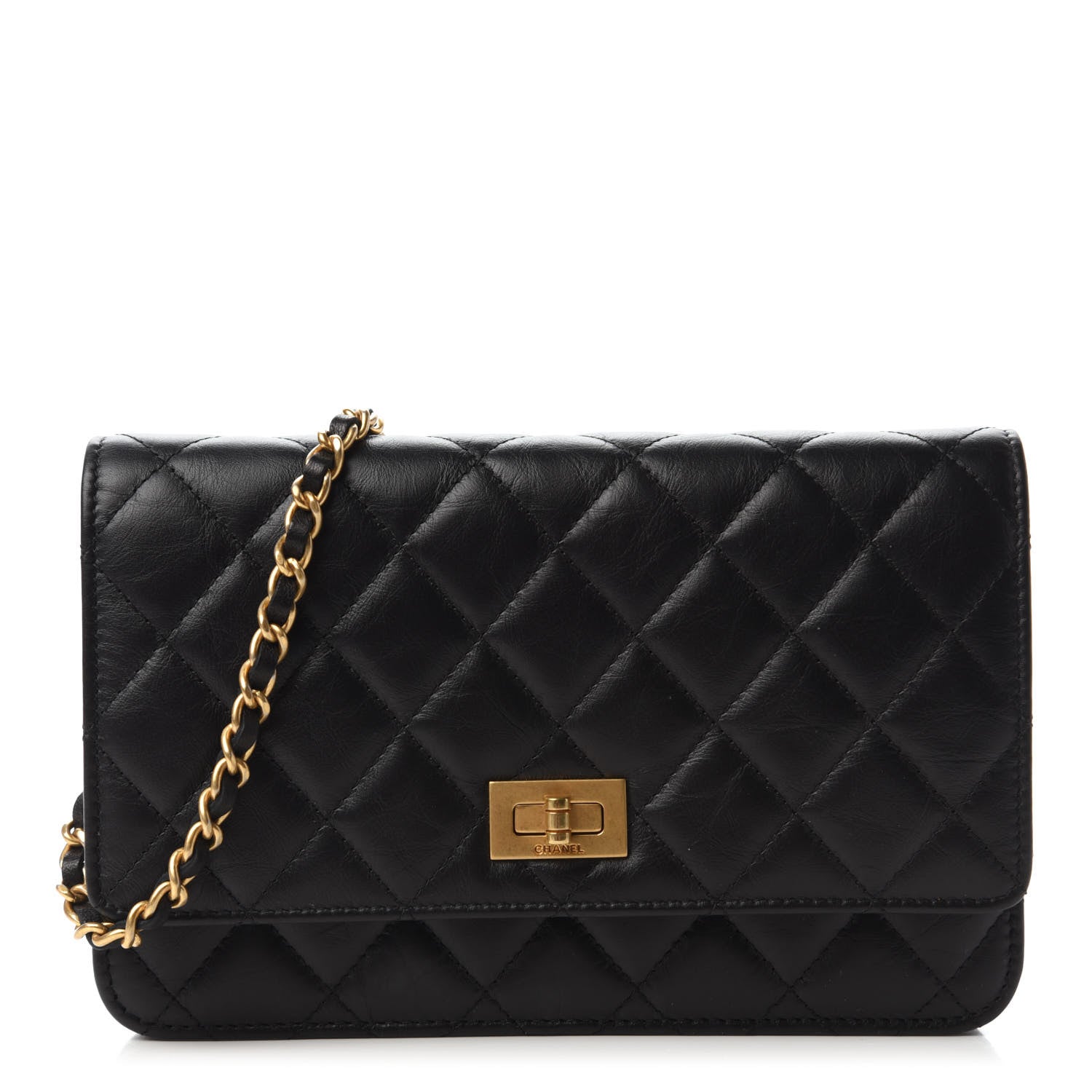 Chanel Aged Calfskin Quilted Reissue Wallet On Chain WOC Black 1 of 12