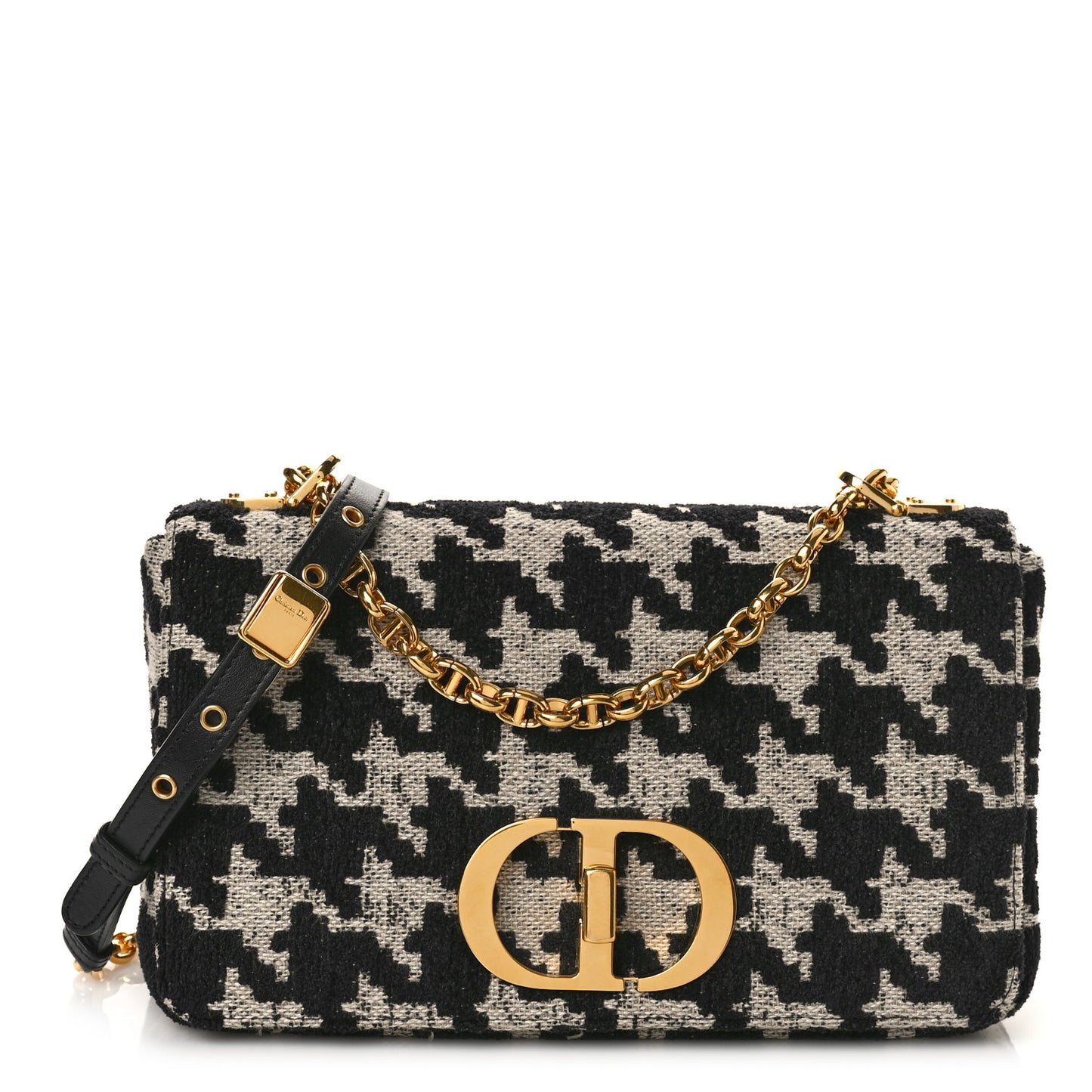 Technical Canvas Macro Houndstooth Medium Caro Bag Black White