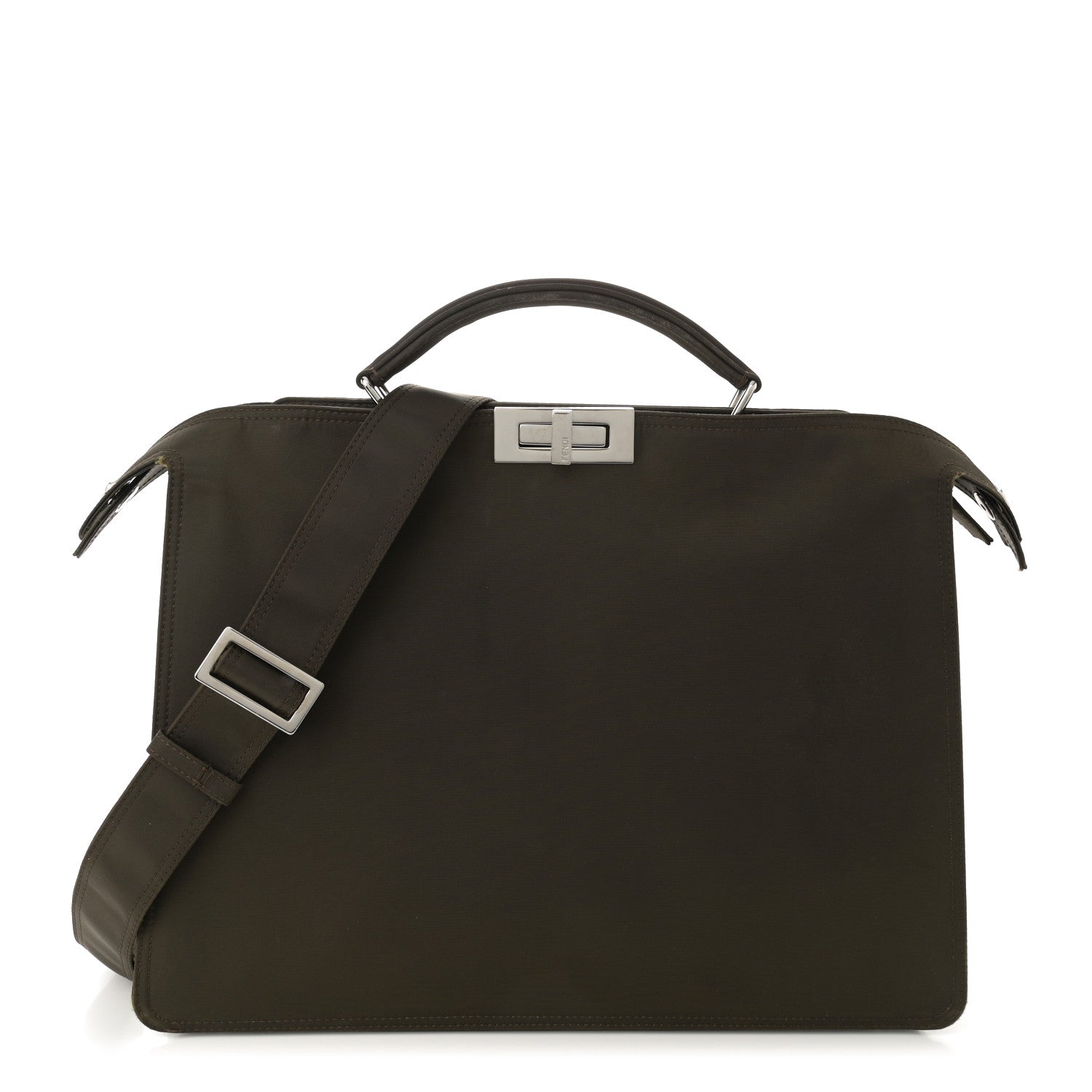 Fendi Nylon Vitello Cover Logo Embossed Medium Peekaboo I SEE U Satchel Ebano Sunflower 1 of 14