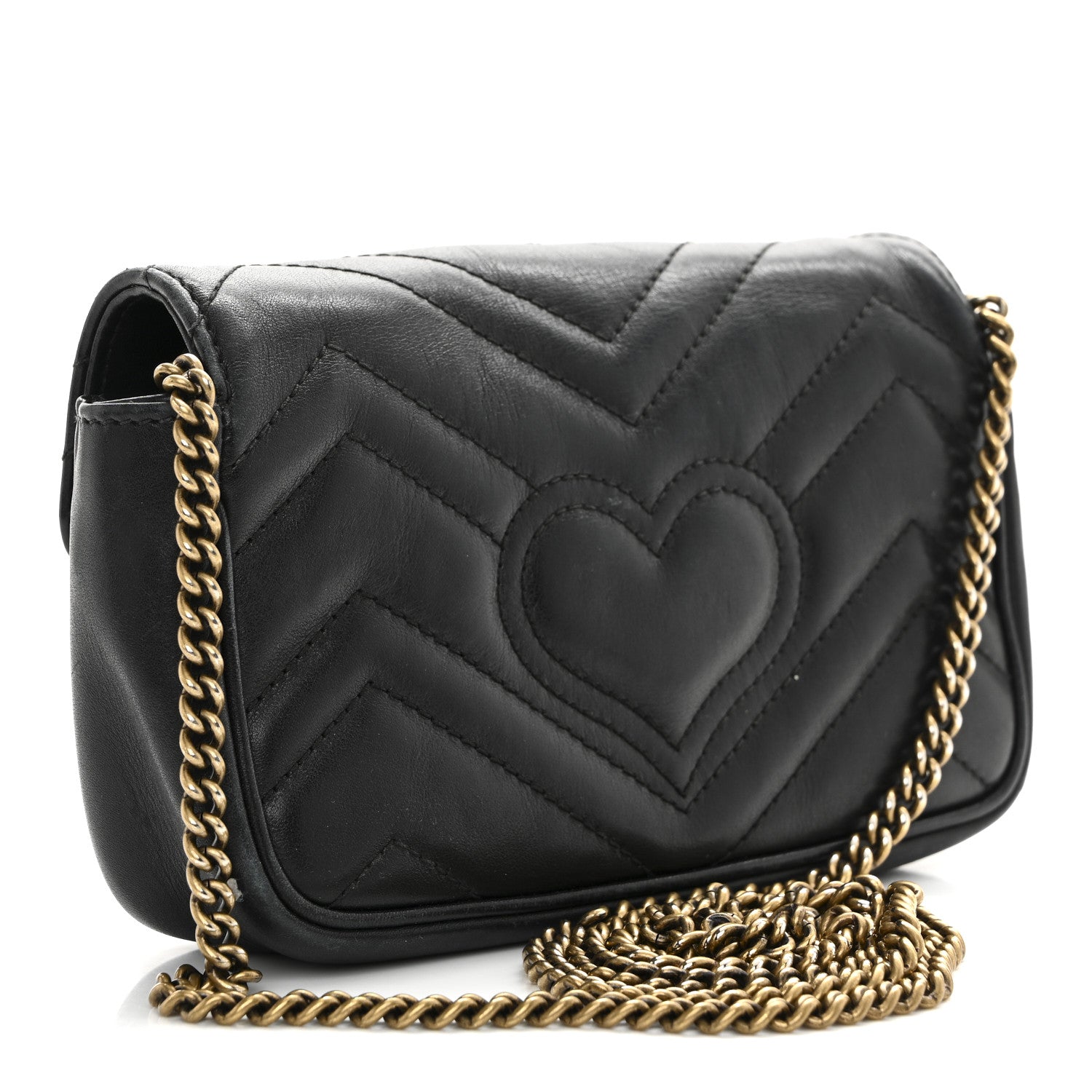 Gucci Calfskin Matelasse Super Mini GG Marmont Shoulder Bag Black 3 of 13
