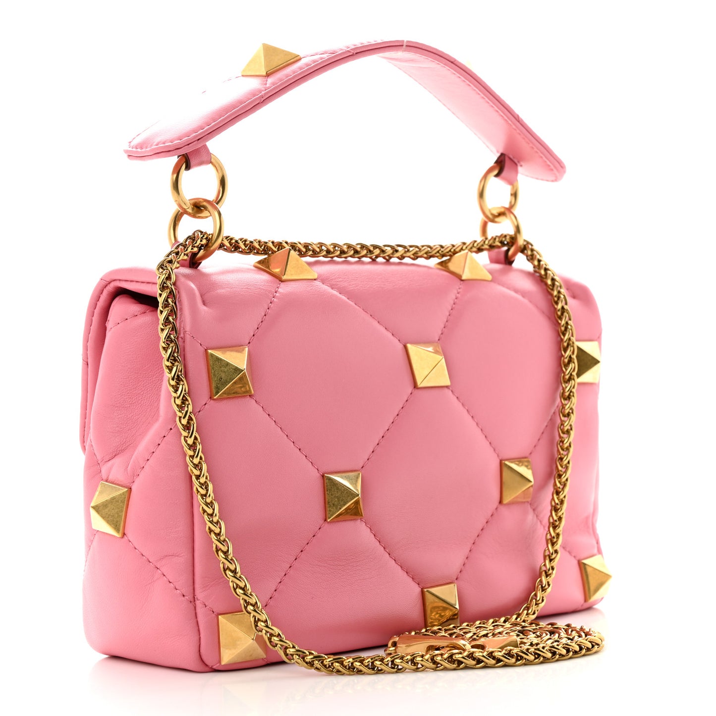Nappa Medium Roman Stud Shoulder Bag Flamingo Pink