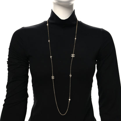 Chanel Pearl Crystal CC Heart Chain Long Necklace Gold 2 of 5