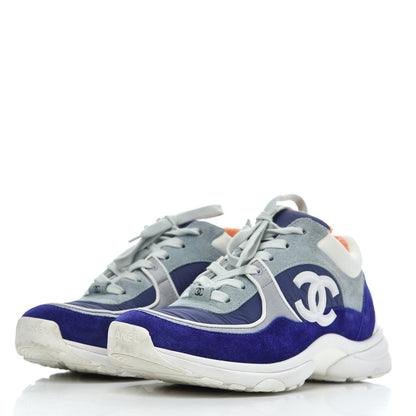 Chanel Nylon Lambskin Suede Calfskin Womens Logo Sneakers 39 Blue Coral 3 of 21