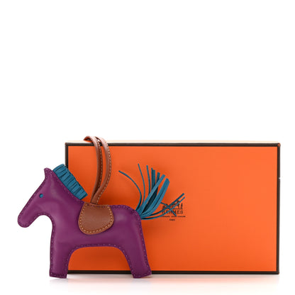 Hermes Milo Lambskin Grigri Rodeo Horse Bag Charm MM Anemone Bleu Izmir Fauve 5 of 5