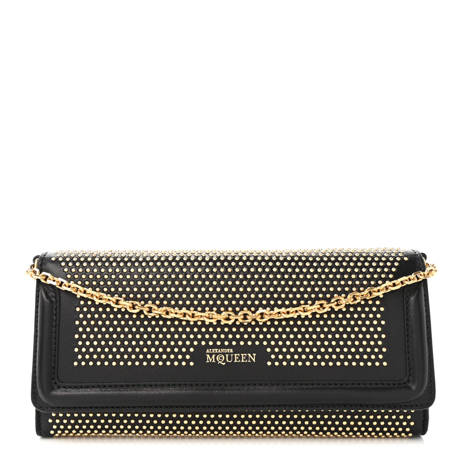 Alexander McQueen ALEXANDER MCQUEEN Calfskin Studded Wallet on Chain Black 1 of 26