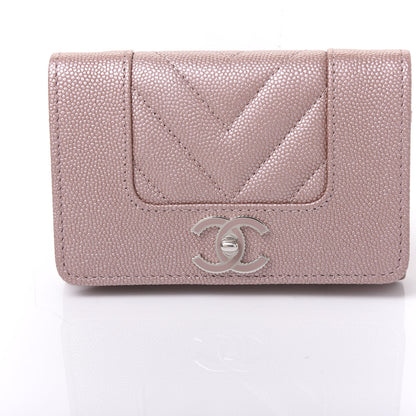 Chanel Metallic Caviar Chevron Quilted Vintage Mademoiselle Flap Card Holder Pink 10 of 10