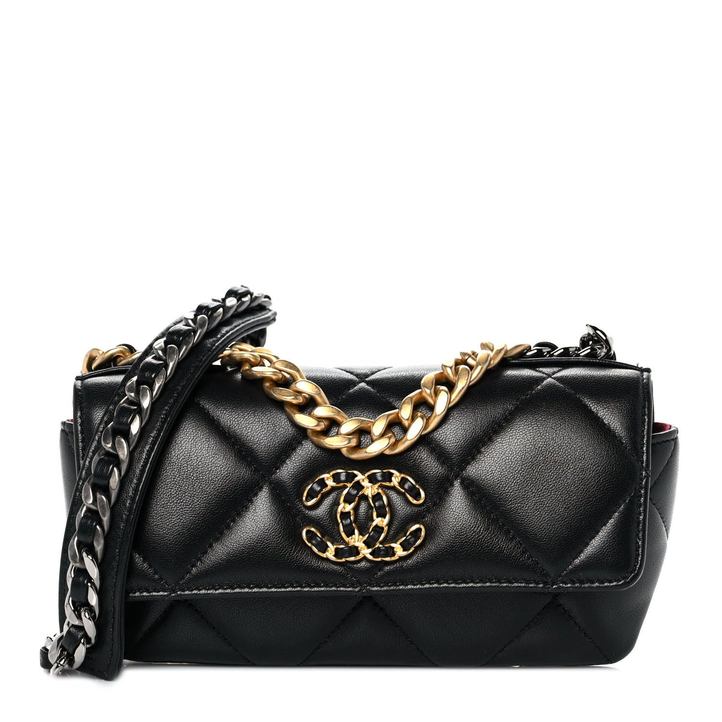 Goatskin Quilted Chanel 19 Glasses Case With Chain Black