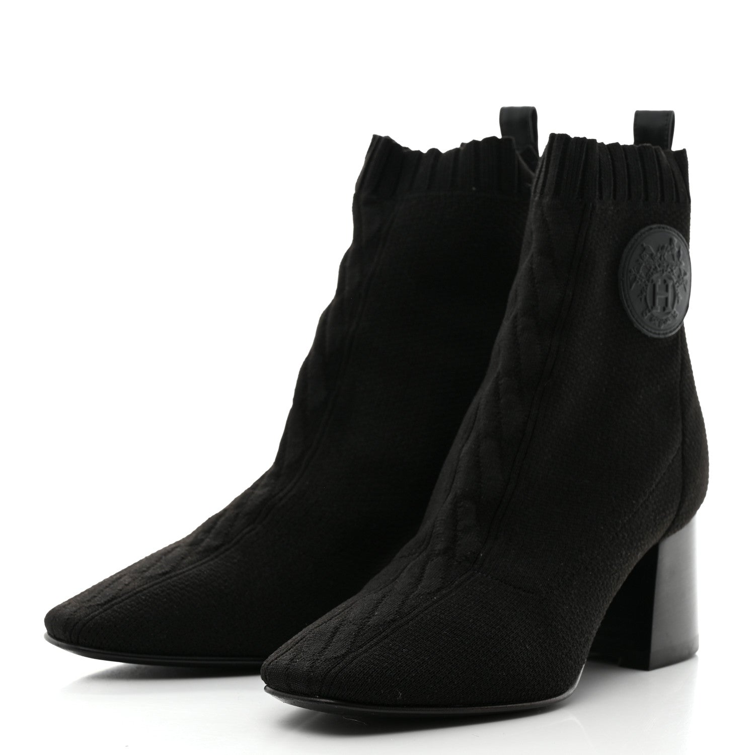 Hermes Knit Calfskin Volver 60 Ankle Boots 35 Black 3 of 9