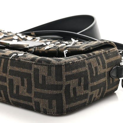 Fendi Fabric Jacquard F Paillettes Vitello Cover FF 1974 Embroidered Baguette Tobacco Moro Argento 10 of 10