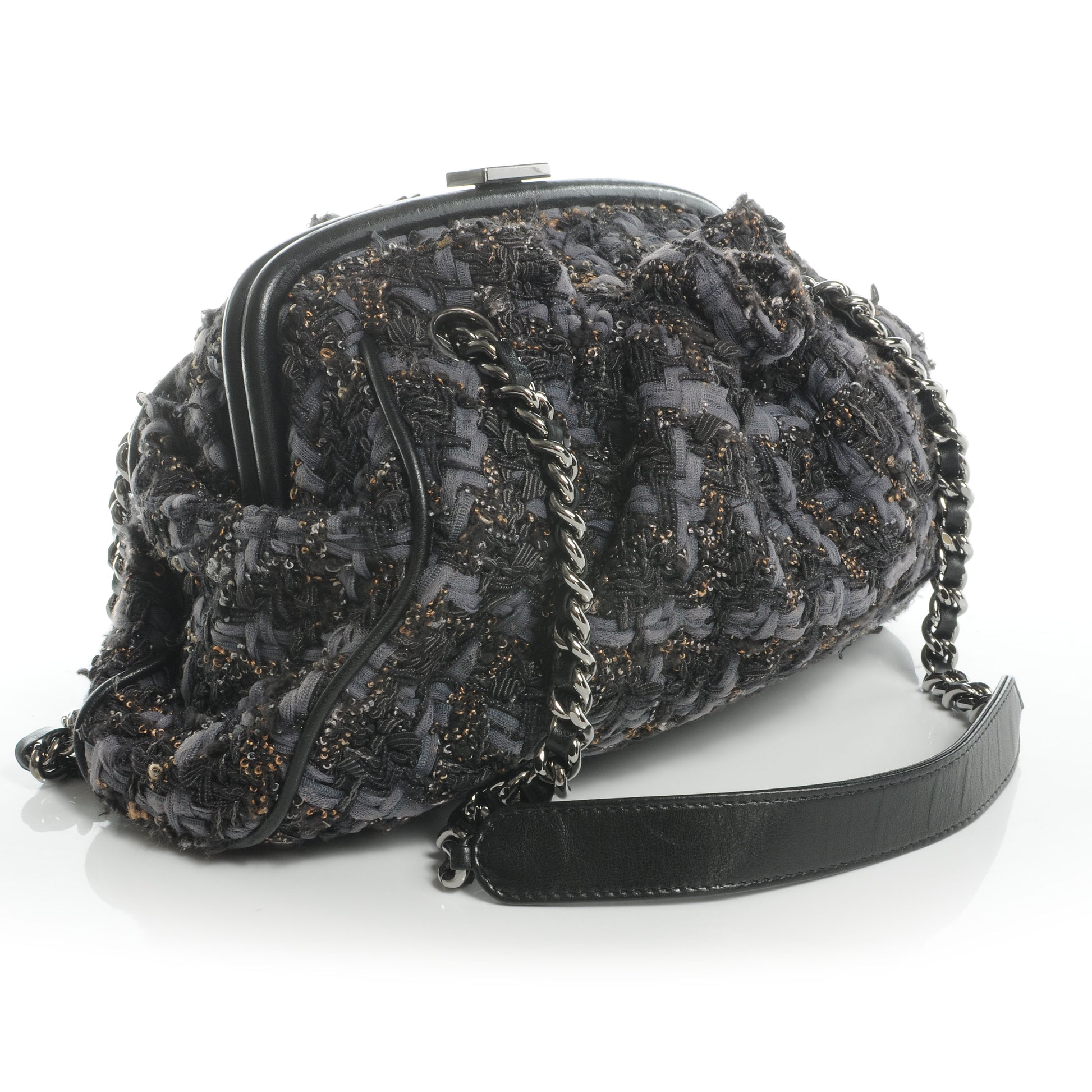 Chanel Tweed Paris NY Framed Pleated Pouch Bag Grey 3 of 9