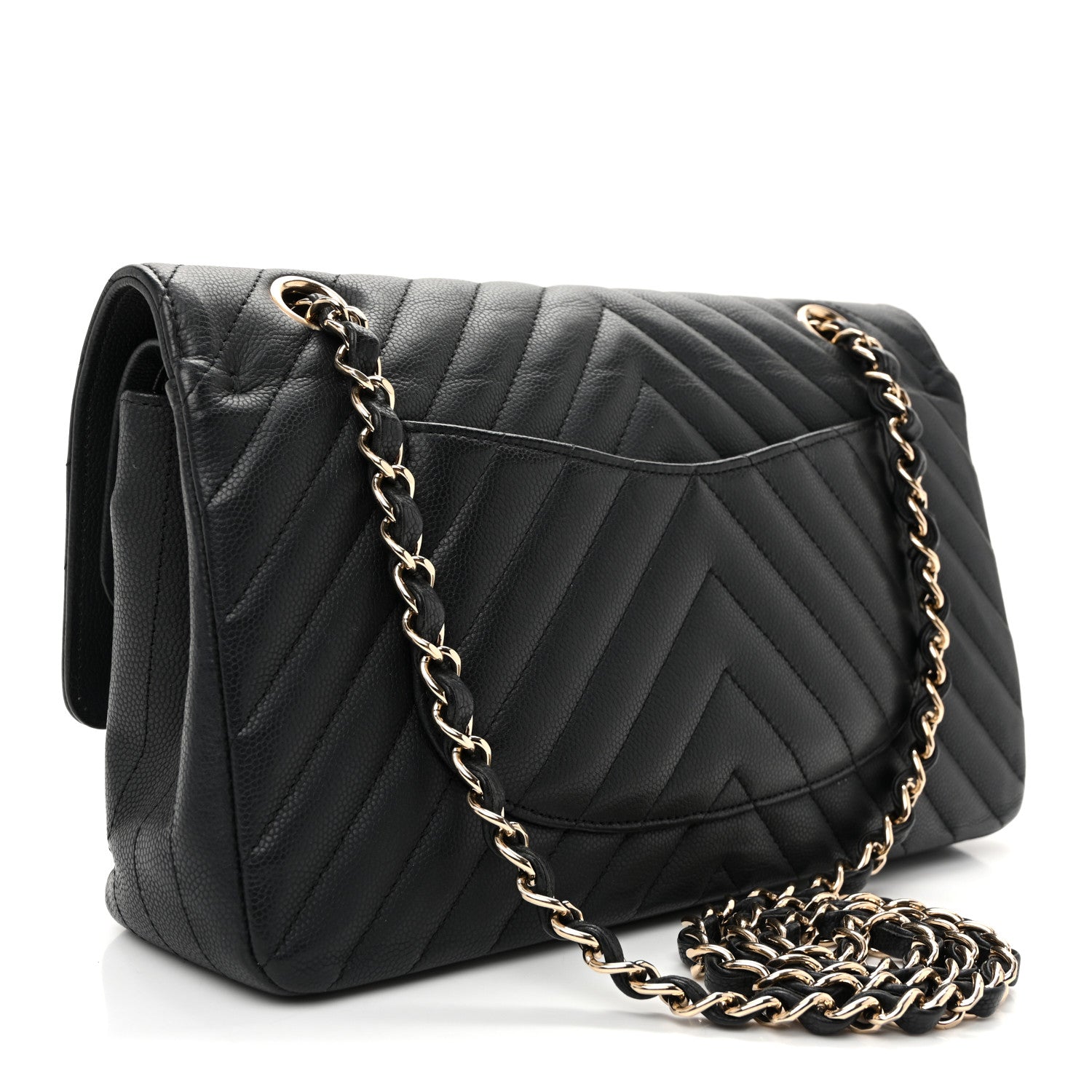 Chanel Matte Caviar Chevron Quilted Medium Double Flap Black 3 of 10