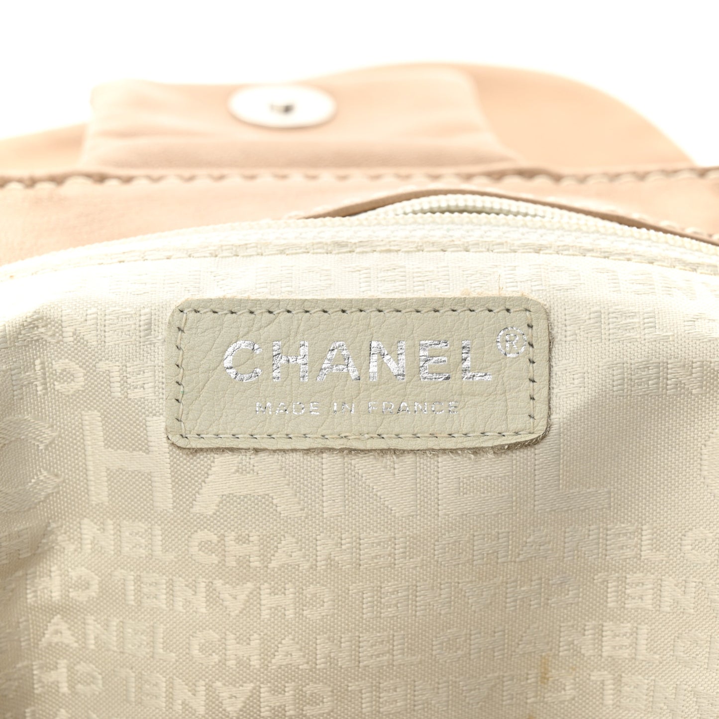Lambskin Contrast Stitch Surpique Accordion Flap Beige