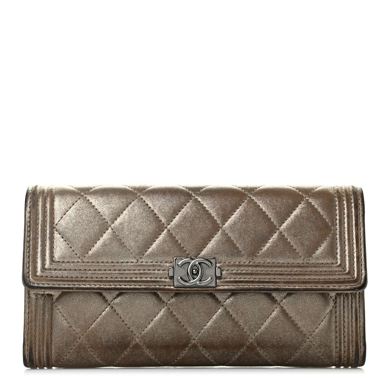Chanel CHANE Iridescent Calfskin Quilted Boy Flap Wallet Dark Gold 1 of 8