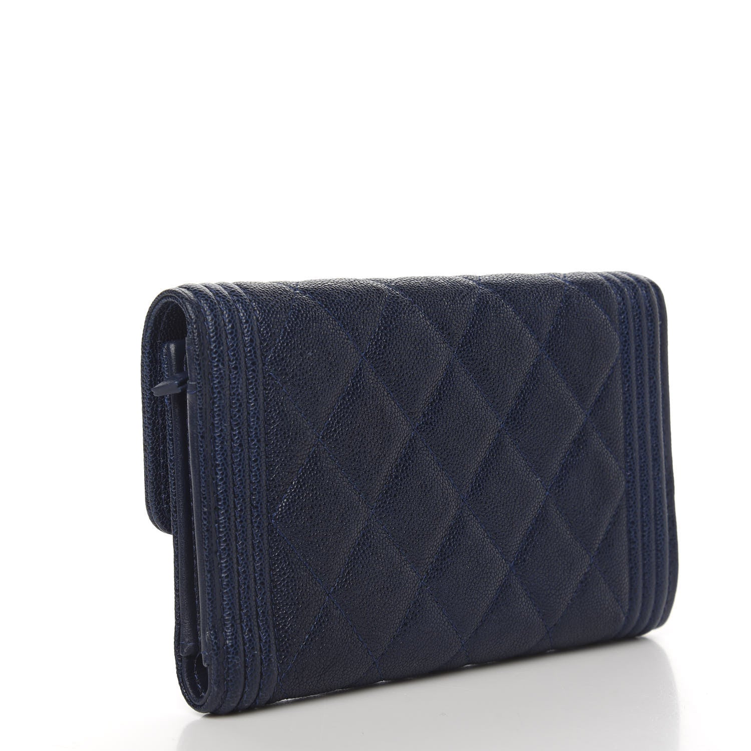 Chanel Caviar Quilted Medium Boy Flap Wallet Navy Blue 2 of 8