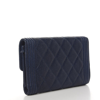 Chanel Caviar Quilted Medium Boy Flap Wallet Navy Blue 2 of 8