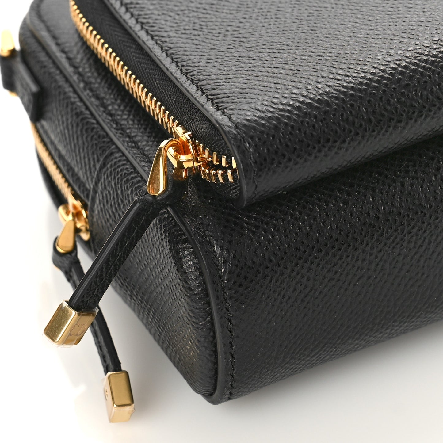 Grained Calfskin Caro Double Pouch Black