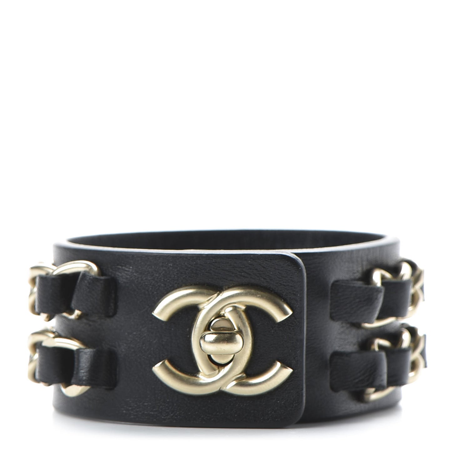 Lambskin CC Chain Turnlock Bracelet L Black