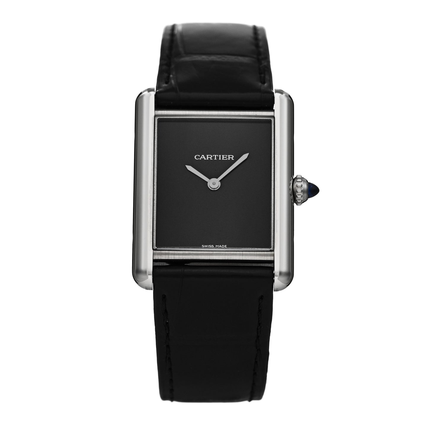 Stainless Steel Alligator 25mm Must de Cartier Tank Quartz Watch Black